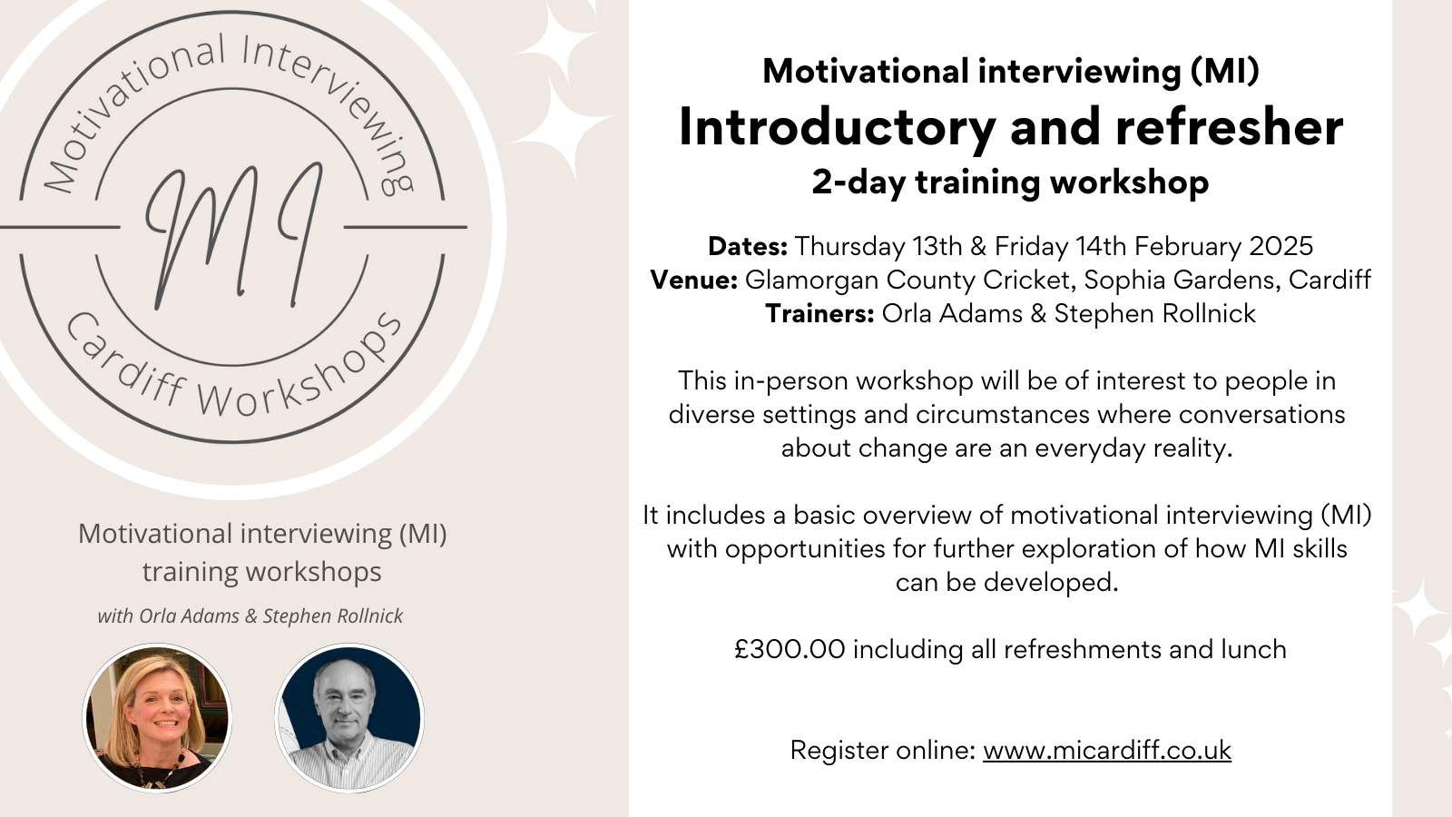 Motivational interviewing (MI) Introductory and refresher 2-day training workshop